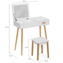 Voir la diapositive 6 : ID MARKET Coiffeuse scandinave LISA blanche miroir rabattable LED et tabouret