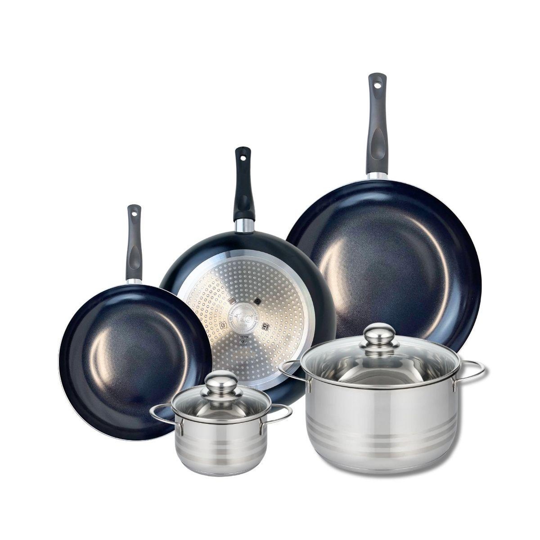 ELO Ensemble de 3 poêles de cuisson 24, 28 et 32 cm et 2 faitouts 14 et 24 cm elo prima brillant