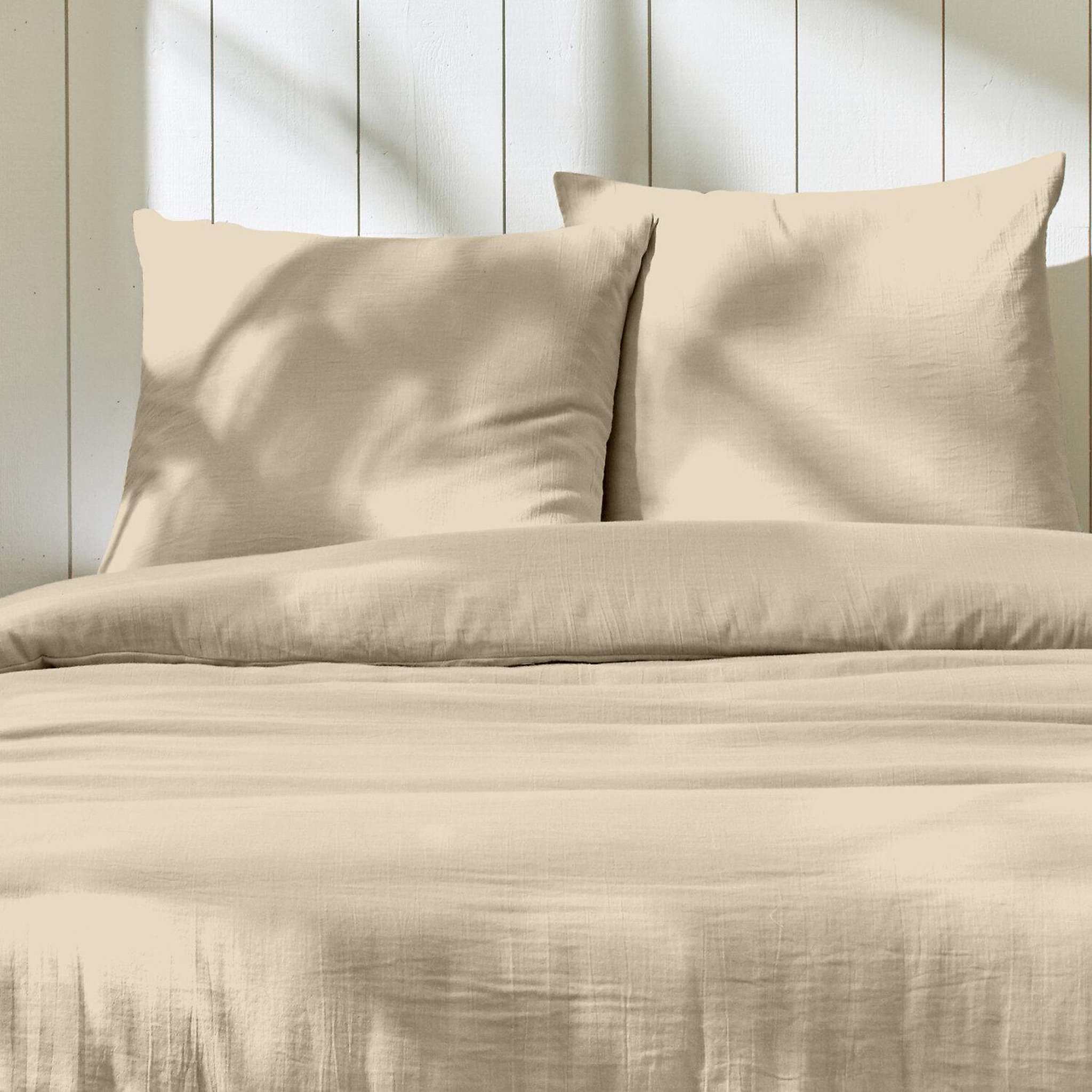 Voir la diapositive 3 : Home collection Parure housse de couette en gaze de coton - rose