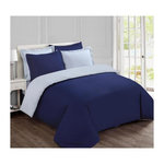 VISION VISION - Parure housse de couette - Réversible Uni Marine et gris 240x220cm - 100% coton