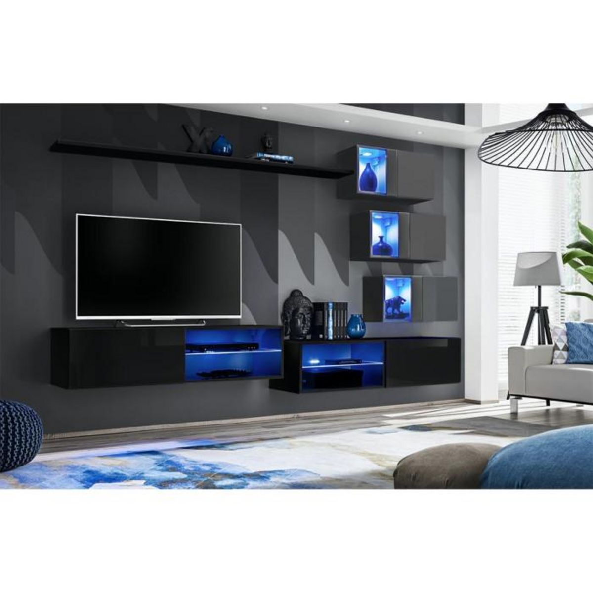 Paris Prix Ensemble Meuble TV  Switch XXIV  250cm Noir & Gris