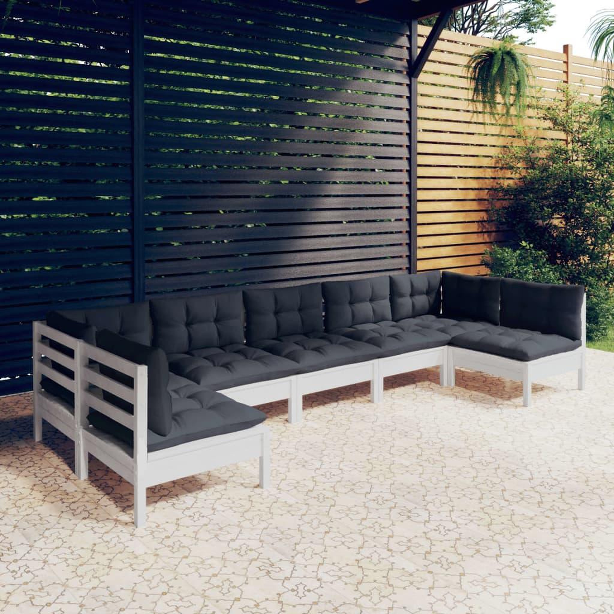 Voir la diapositive 1 : VIDAXL Salon de jardin 7 pcs avec coussins blanc bois de pin massif