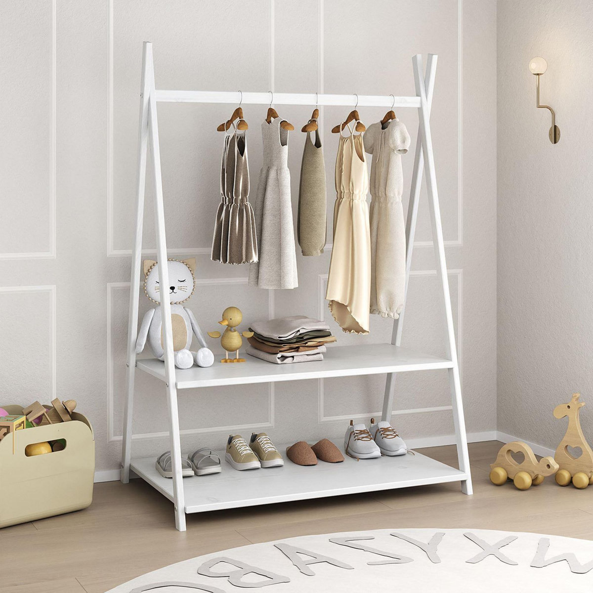 IDIMEX Penderie enfant DANILO avec étagères, en pin massif
