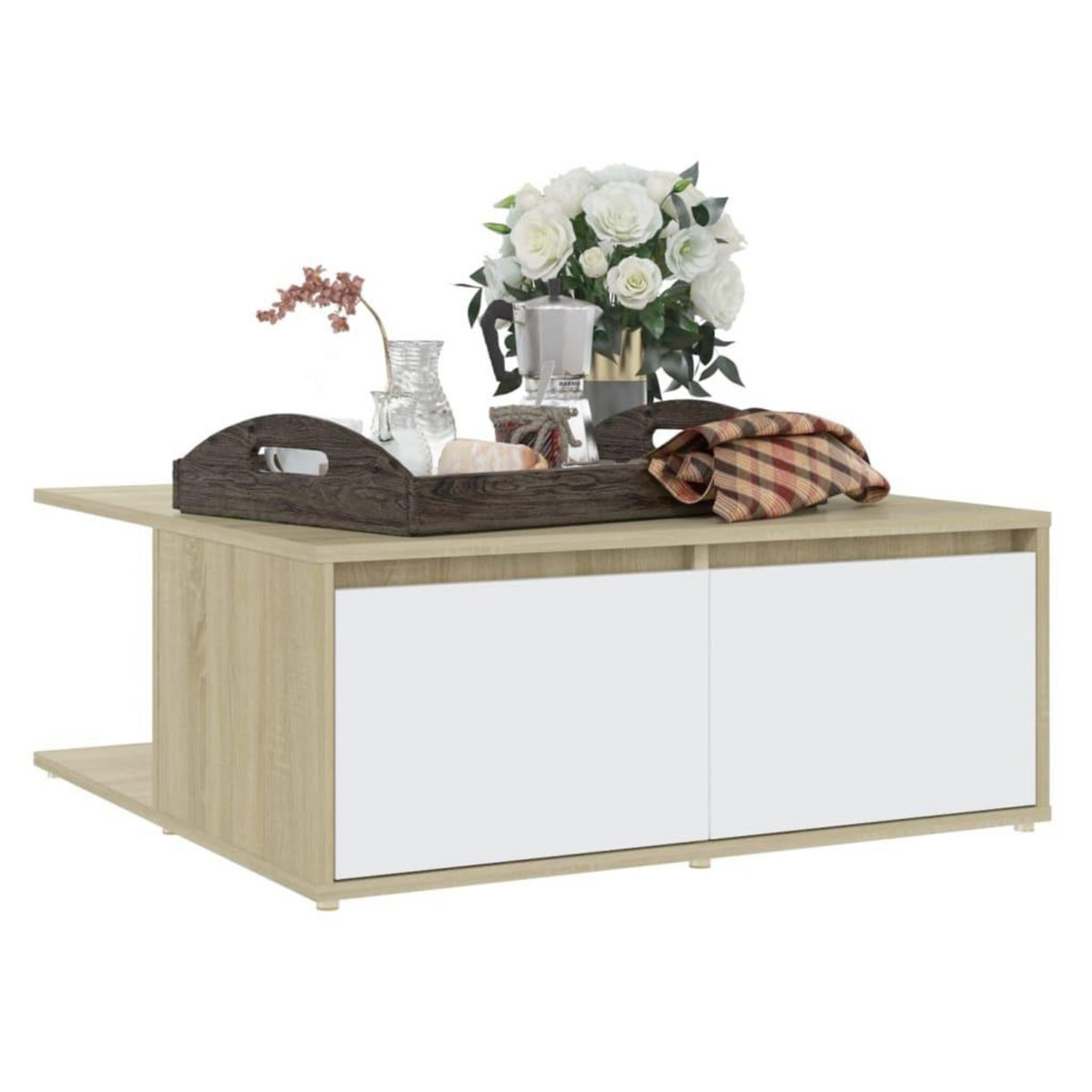 VIDAXL Table basse blanc et chene sonoma 80x80x31 cm bois d'ingenierie