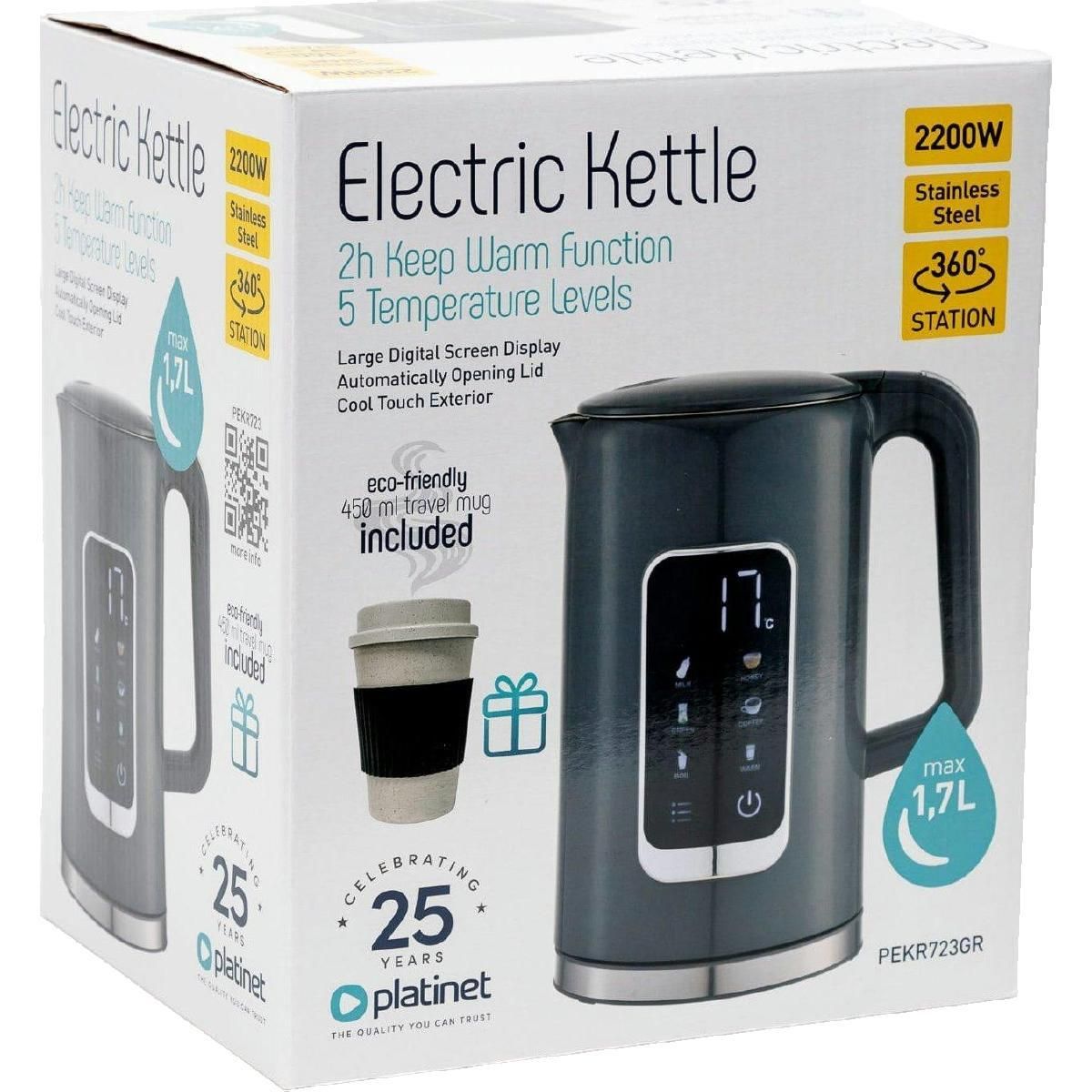 PLATINET Bouilloire Platinet PEKR723GR Gris, 1,7 litre, écran numérique