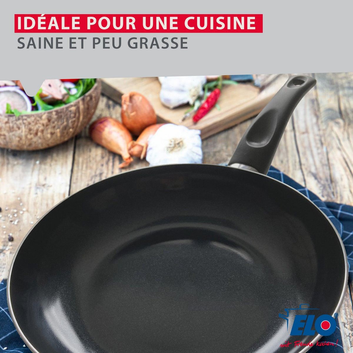 ELO Set de 3 Poêles 20, 24 et 28 cm céramique sans PFAS et 3 couvercles Elo Prima Cucina
