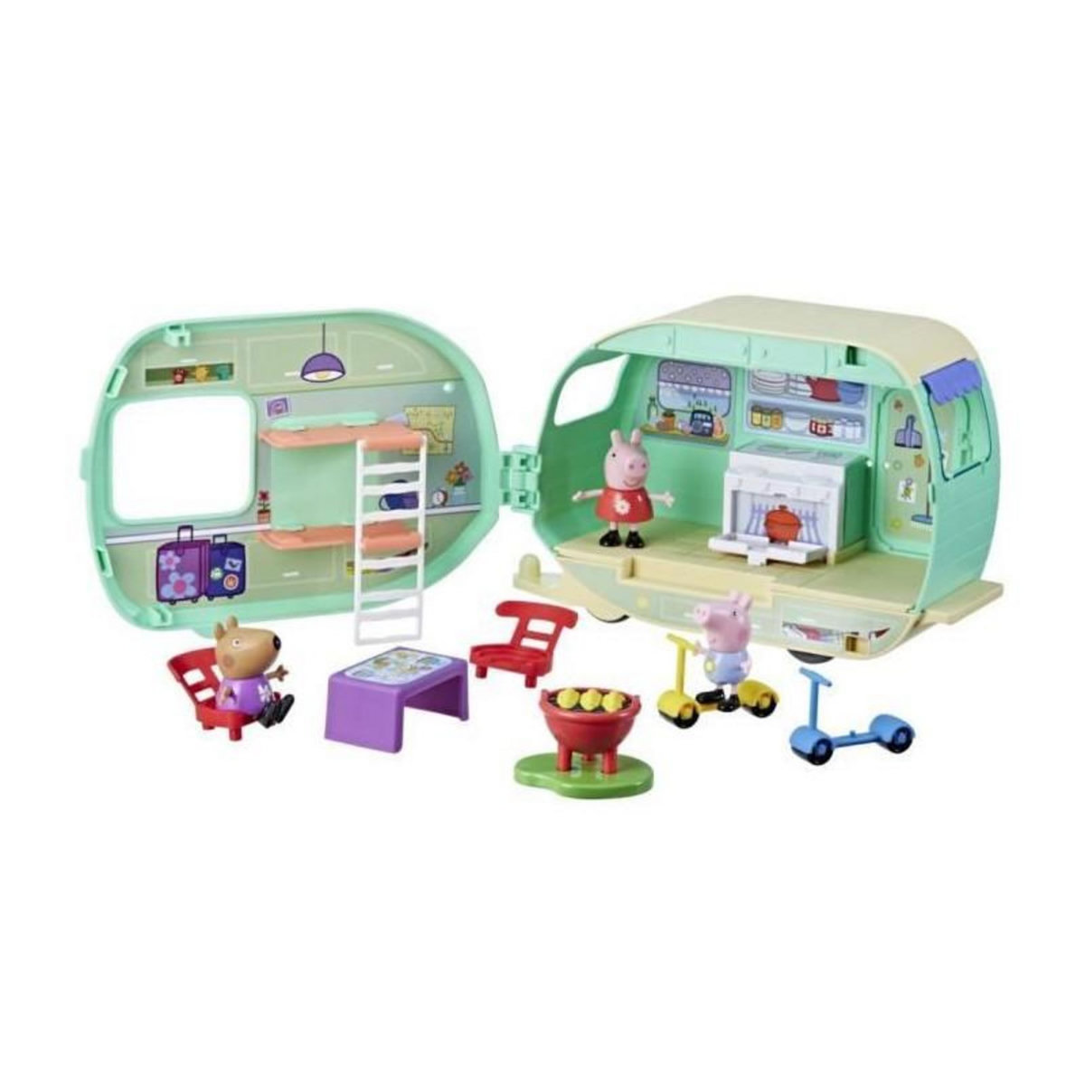 HASBRO Peppa Pig, La caravane de Peppa avec 3 figurines et 6 accessoires, jouets préscolaires pour filles et garçons, a partir de 3