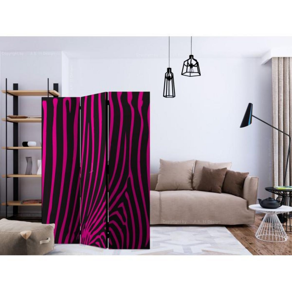 Paris Prix Paravent 3 Volets  Zebra Pattern Violet  135x172cm
