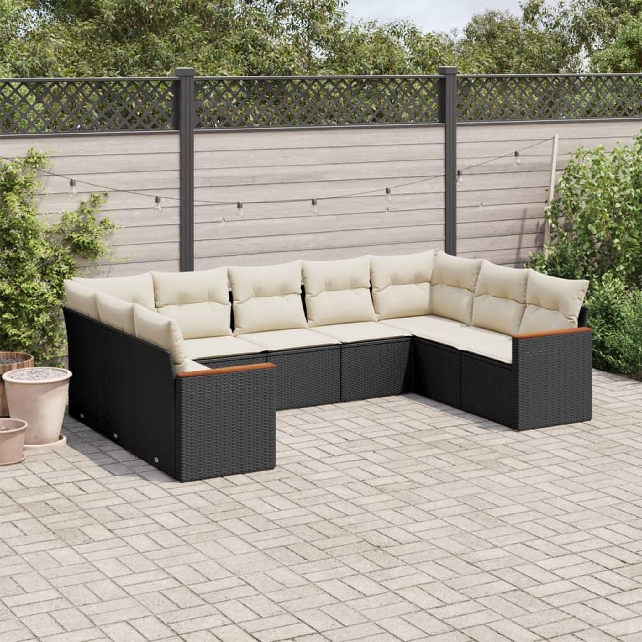 VIDAXL Salon de jardin 9 pcs avec coussins noir resine tressee