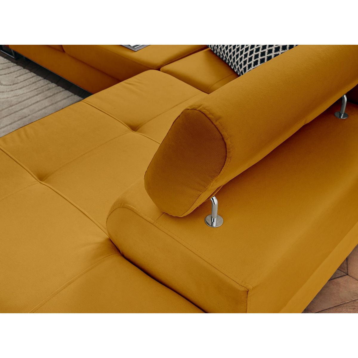 BEST MOBILIER Pablo - canapé d'angle droit - 5 places - convertible avec coffre et têtières réglables - en velours