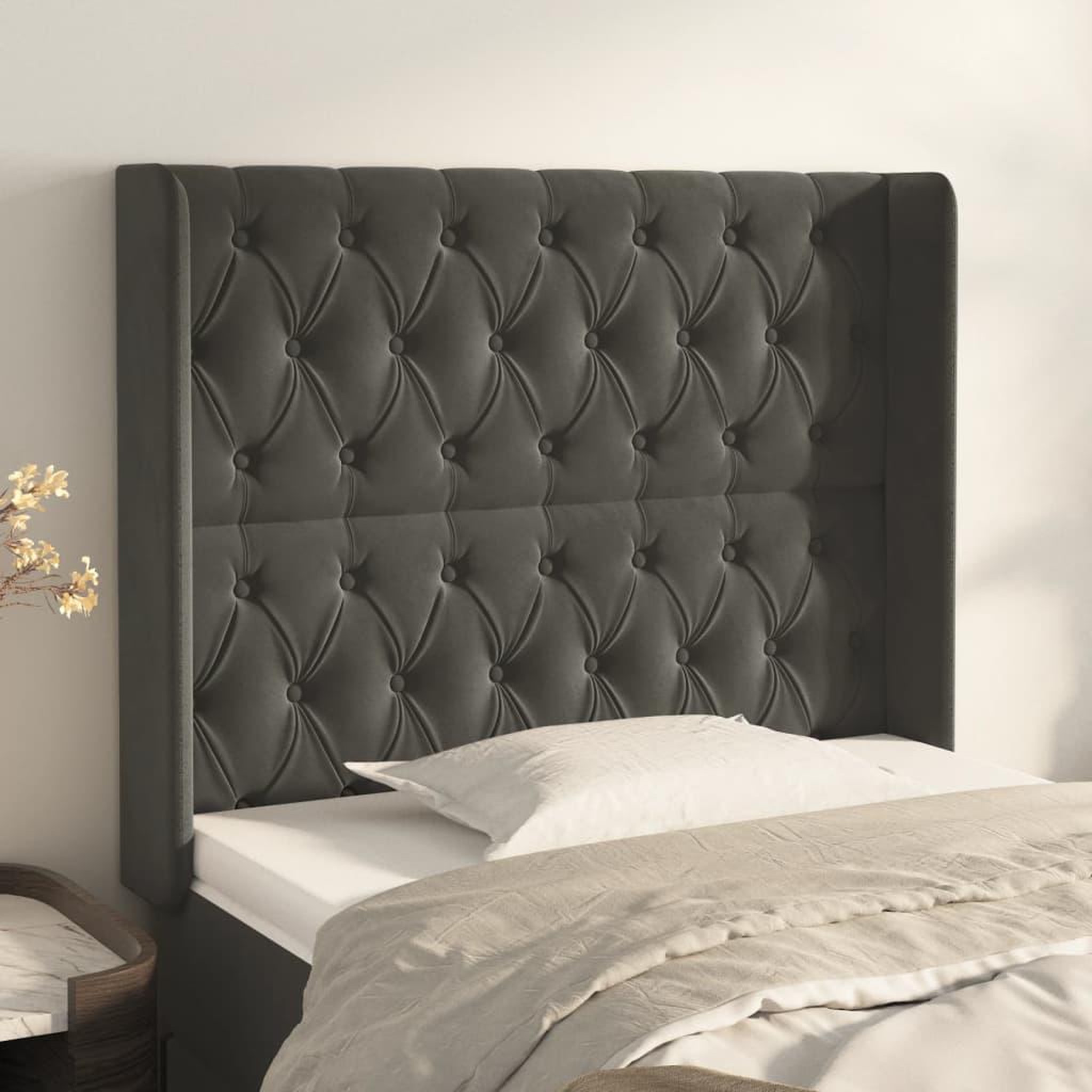 Voir la diapositive 1 : VIDAXL Tete de lit avec oreilles Gris fonce 103x16x118/128 cm Velours