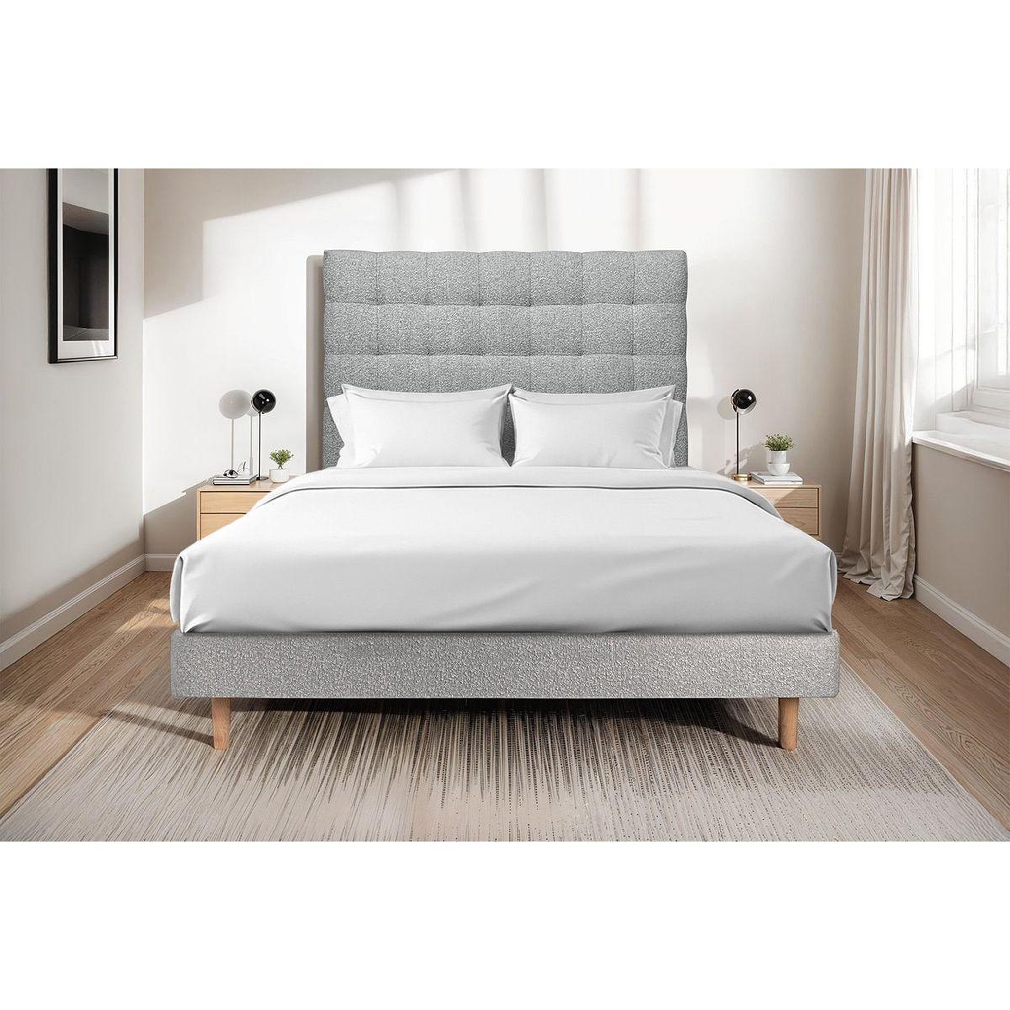 Voir la diapositive 2 : Sommeil de Plomb Lit avec tête de lit capitonnée bouclette et sommier kit - Hauteur totale : 29cm