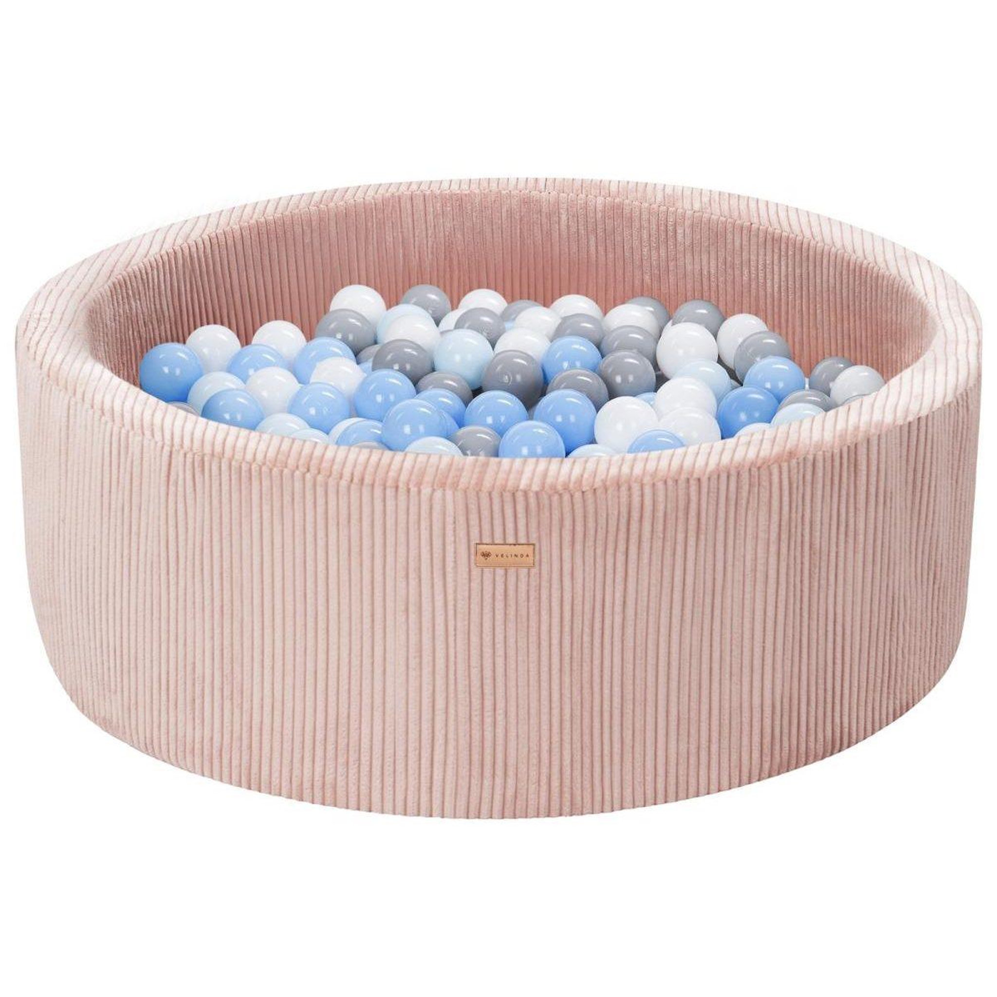 VELINDA Piscine à balles en velours côtelé avec 200 balles, diamètre env. 90 cm — rose clair