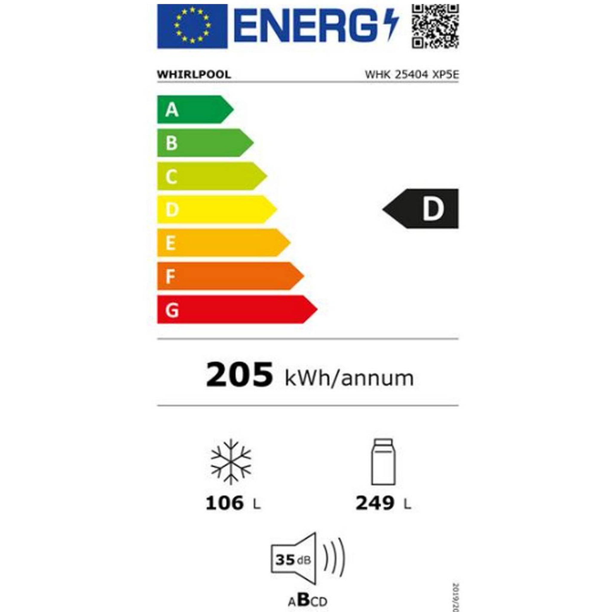 Voir la diapositive 2 : Whirlpool Réfrigérateur combiné 60cm 355l inox - whk25404xp5e