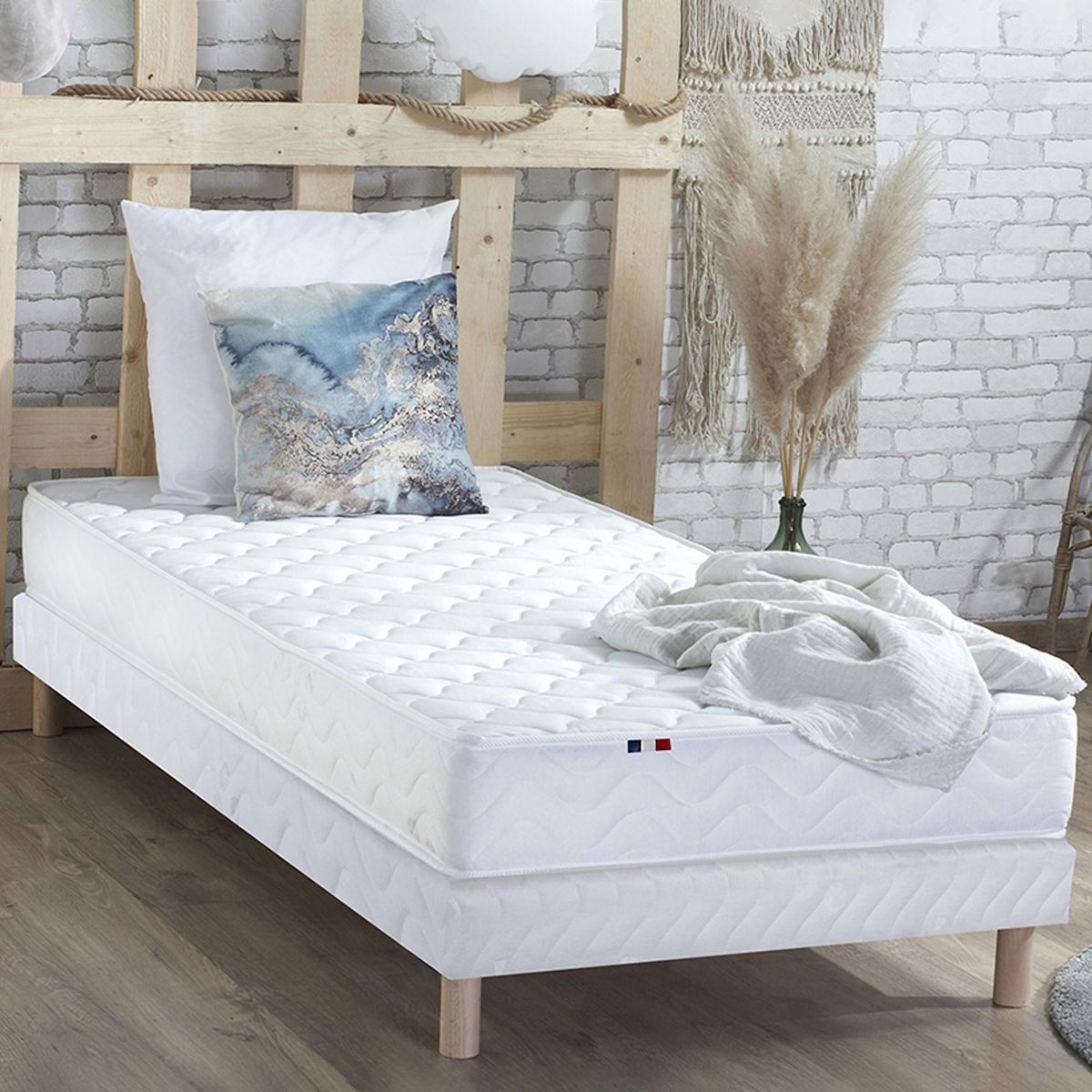 IDLITERIE Sommier tapissier à lattes blanc Made in France