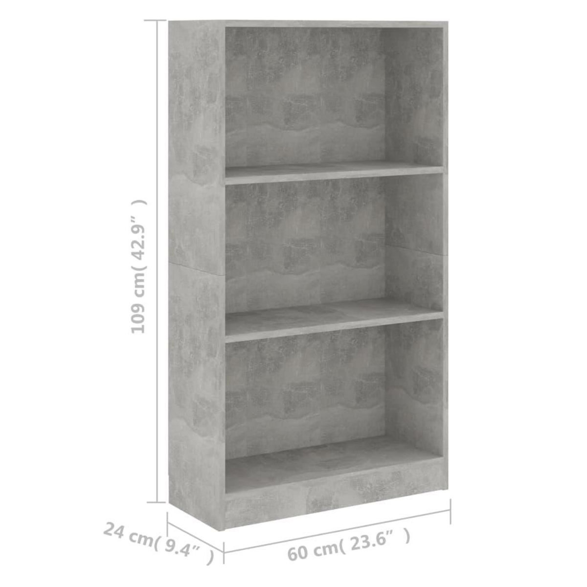VIDAXL Bibliotheque 3 niveaux Gris beton 60x24x109cm Bois d'ingenierie