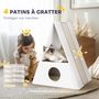 Voir la diapositive 6 : PAWHUT Niche chat design - maison pour chat - 2 tapis, 2 grattoirs sisal - blanc beige