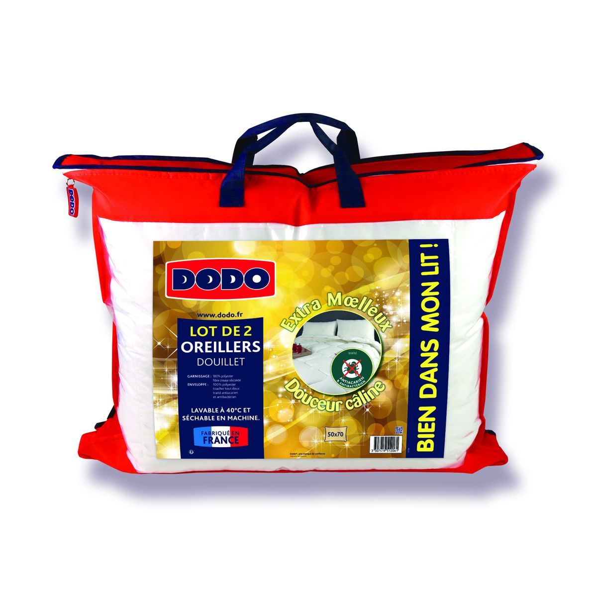 DODO Lot 2 oreillers DODO extra moelleux en microfibre anti-acariens