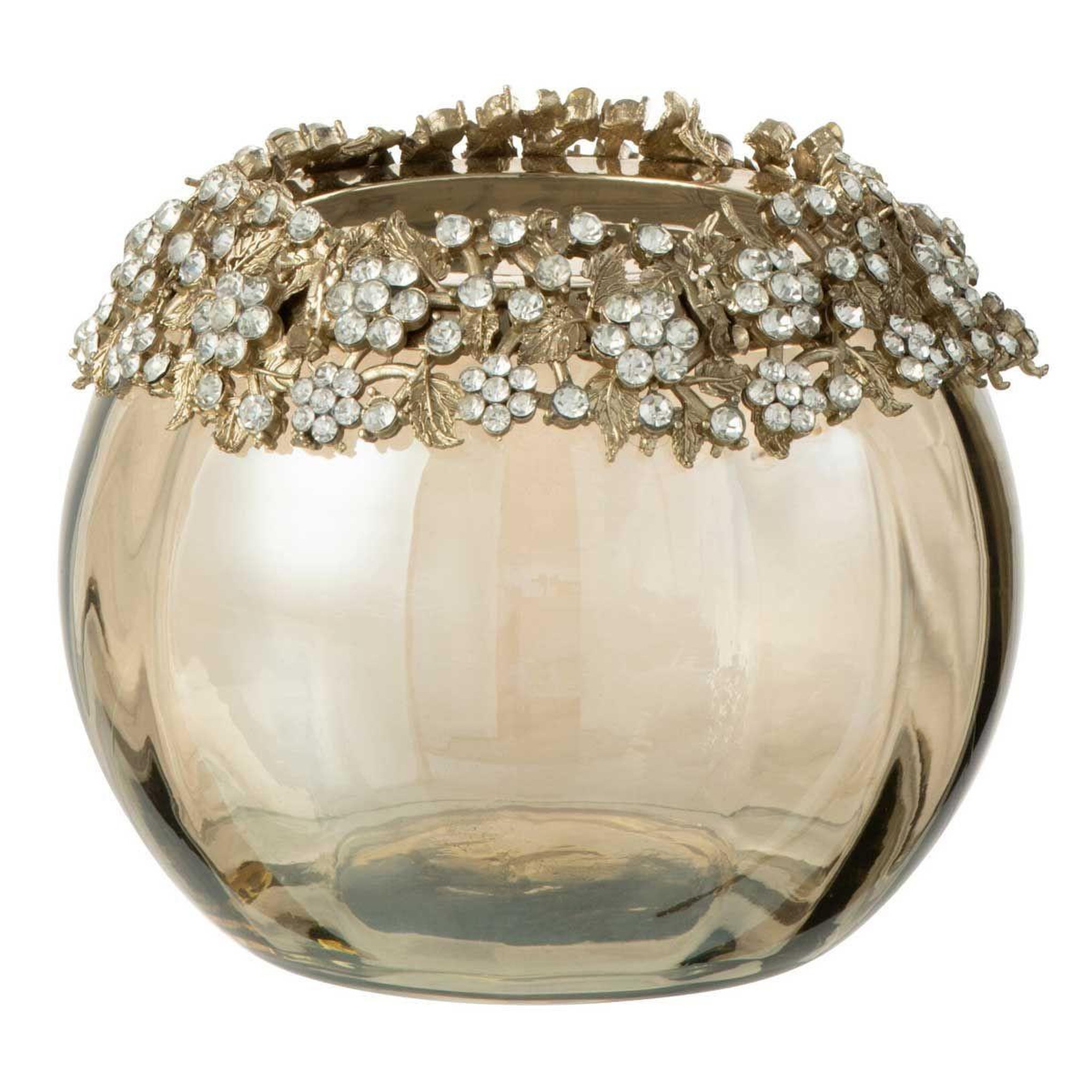 J-LINE Photophore en Verre Design  Vallee  14cm Bronze