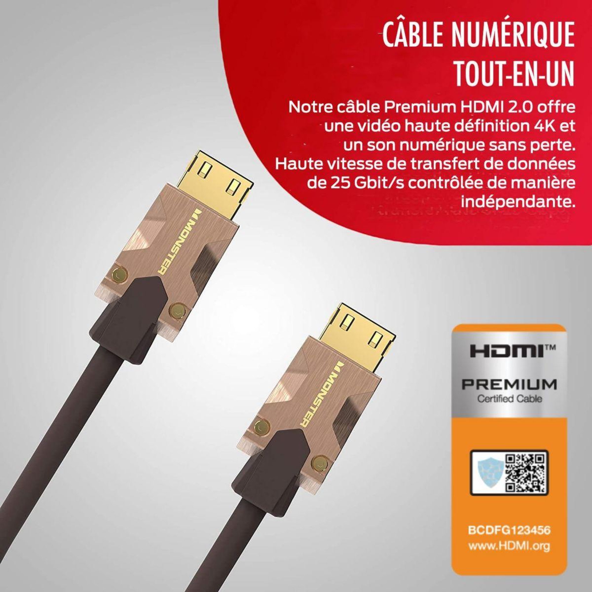 Voir la diapositive 2 : Monster Cable Câble hdmi m2000 uhd 4k hdr10+ 25gbps 5m
