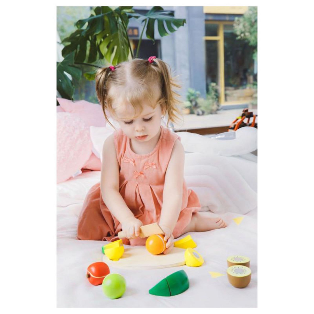 CLASSIC WORLD Classic World Wooden Sliced Fruit with Cutting Board, 17 pcs.