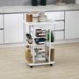 Voir la diapositive 2 : HOMCOM Chariot de service desserte de cuisine à roulettes multi-rangements 4 paniers métal tiroir + 4 range-bouteilles bois pin plateau carrelé