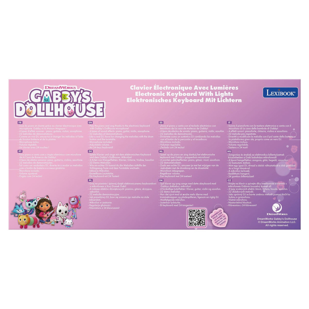 Lexibook Piano électronique pour enfants Gabby et la maison magique avec effets lumineux et microphone - 24 touches