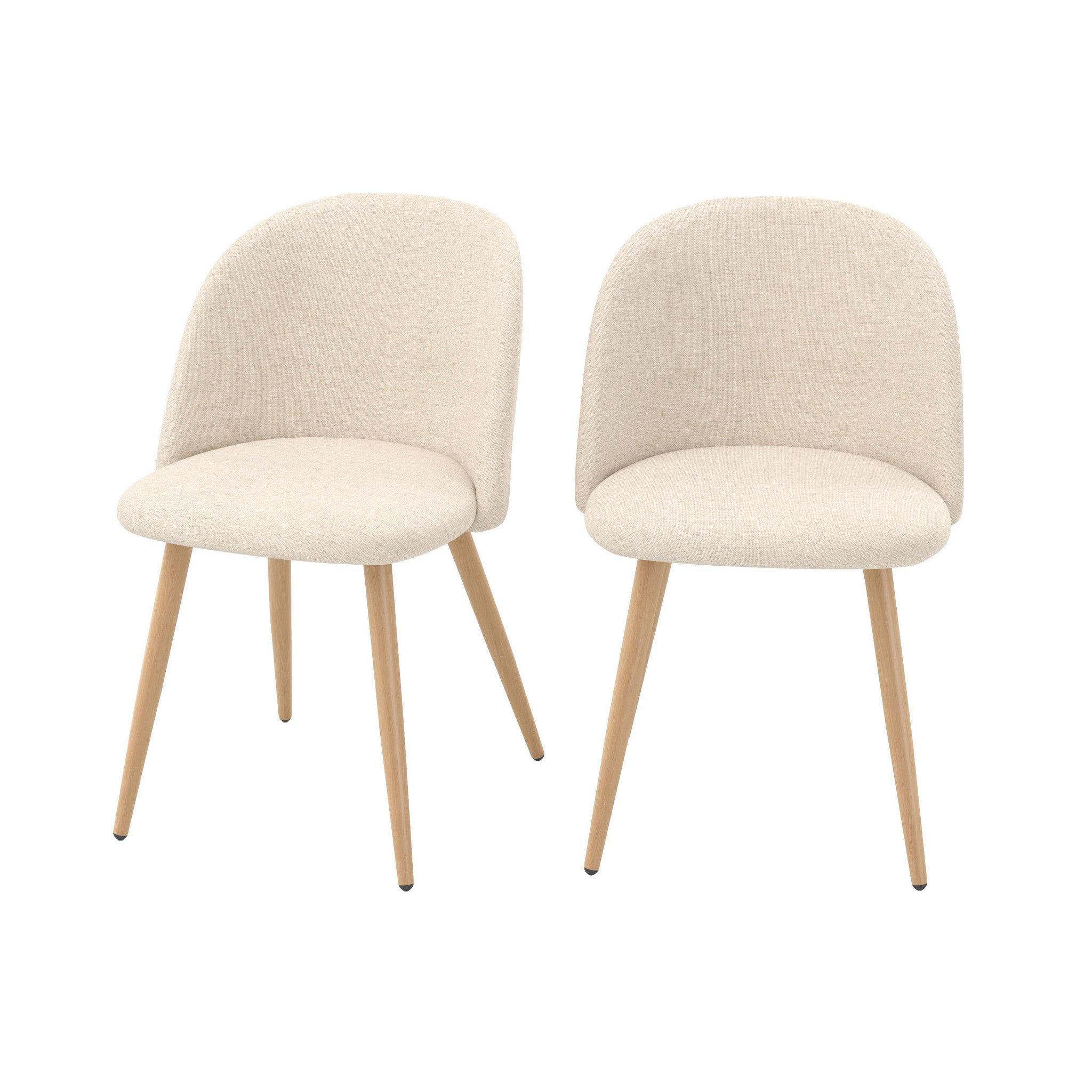 MAISON PAVANE Lot de 2 chaises en tissu beige et pieds en métal-cozy