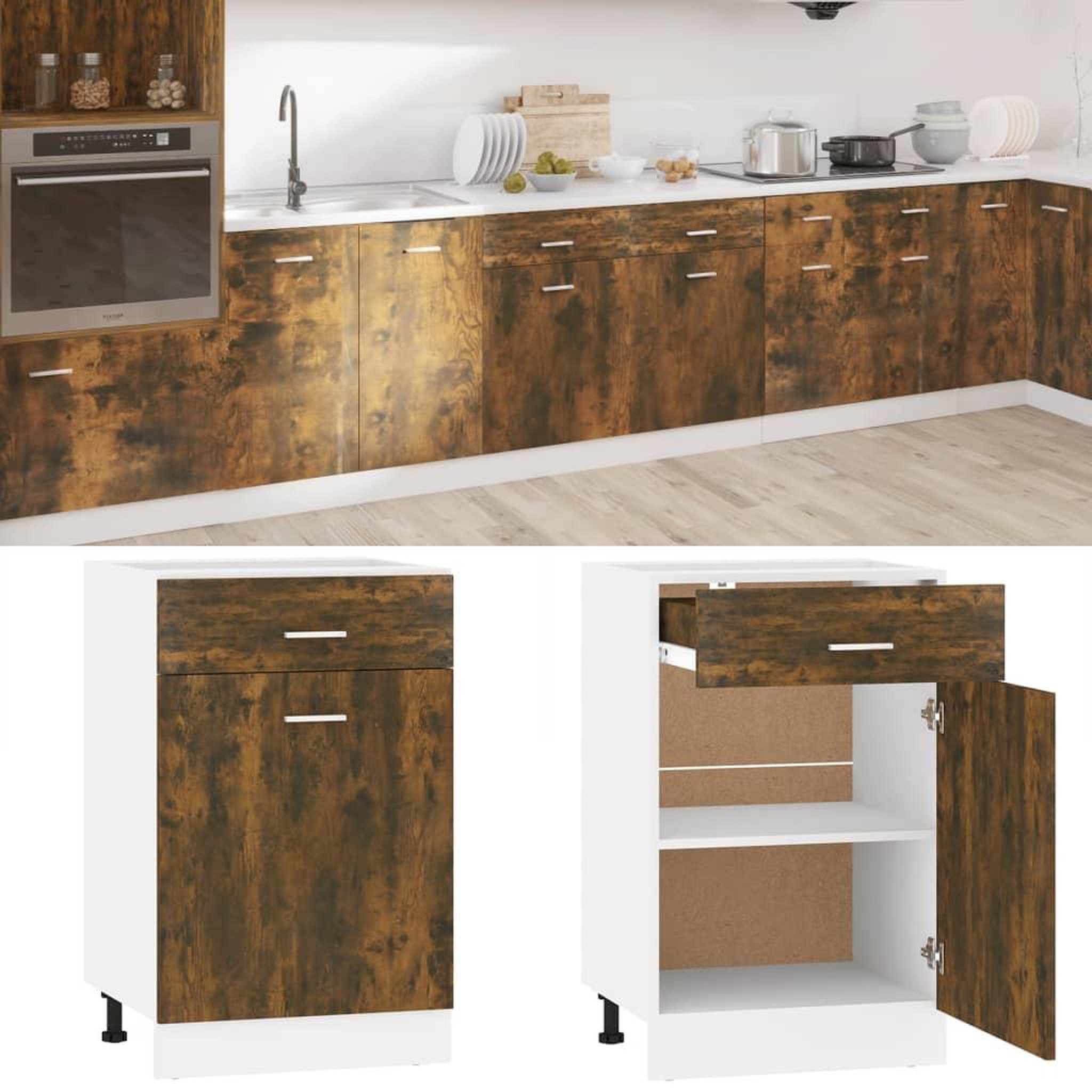 VIDAXL Armoire de plancher a tiroir Chene fume 50x46x81,5 cm Bois