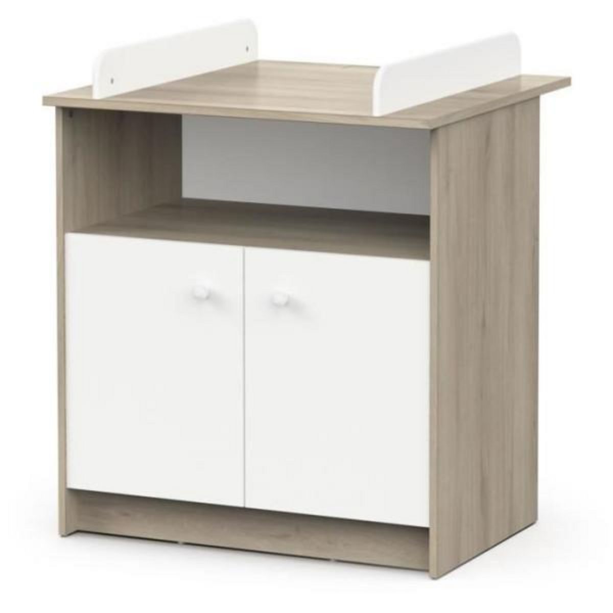 Demeyere Commode a langer 2 portes, 1 niche - HELICIA - Blanc mat & Chene kronberg - 79,6 x 70 x 94,4 cm - DEMEYERE