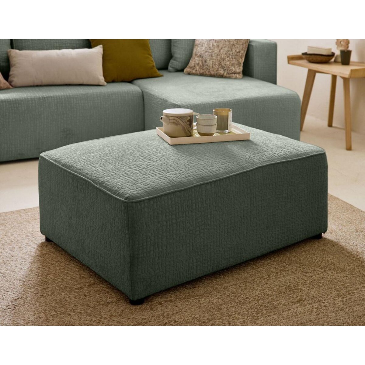 BEST MOBILIER Topaze - pouf - en tissu velours relief
