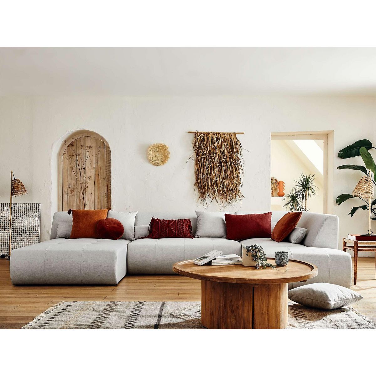 LISA DESIGN Onyx - canapé modulable panoramique d'angle droit 7 places - en tissu