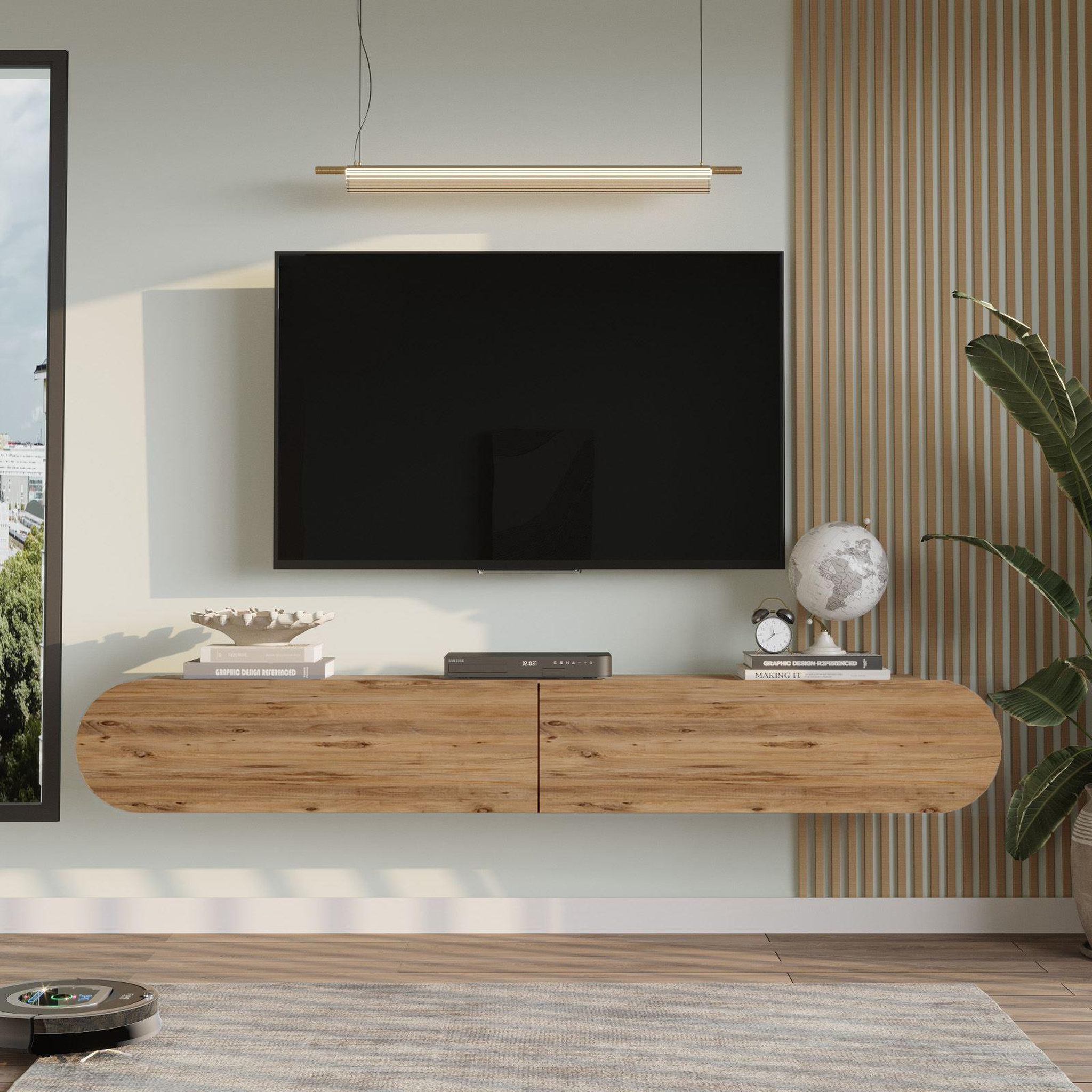 Voir la diapositive 2 : Habitat et Jardin Meuble tv en bois  lum1  - 180 x 31 x 29 cm - marron