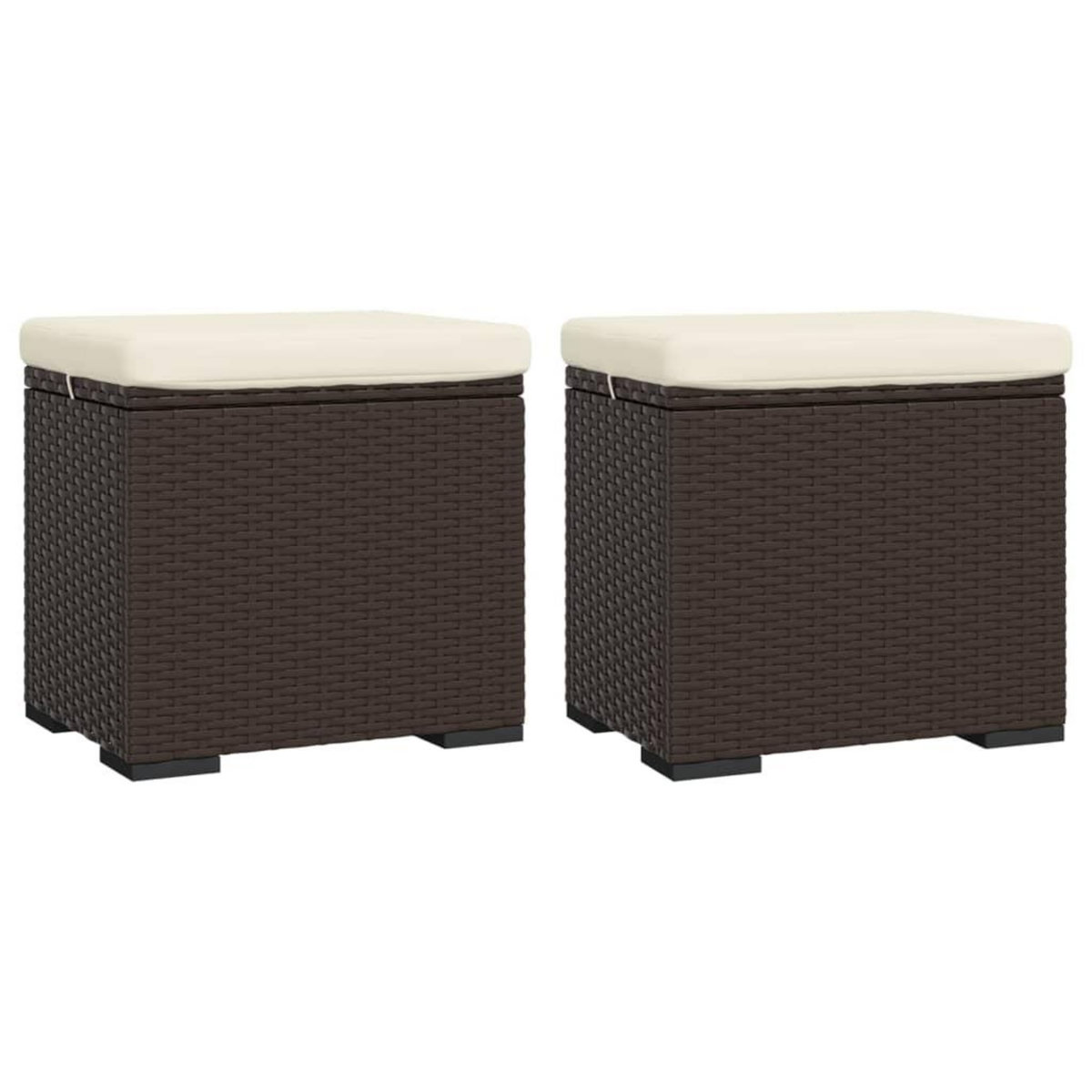VIDAXL Poufs avec coussins lot de 2 marron 40x30x40 cm resine tressee