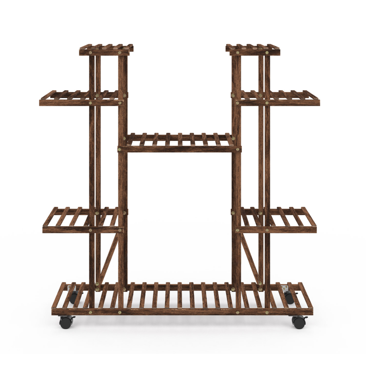 ID MARKET Etagère à pots de fleurs porte plante en bois 8 niveaux à roulettes