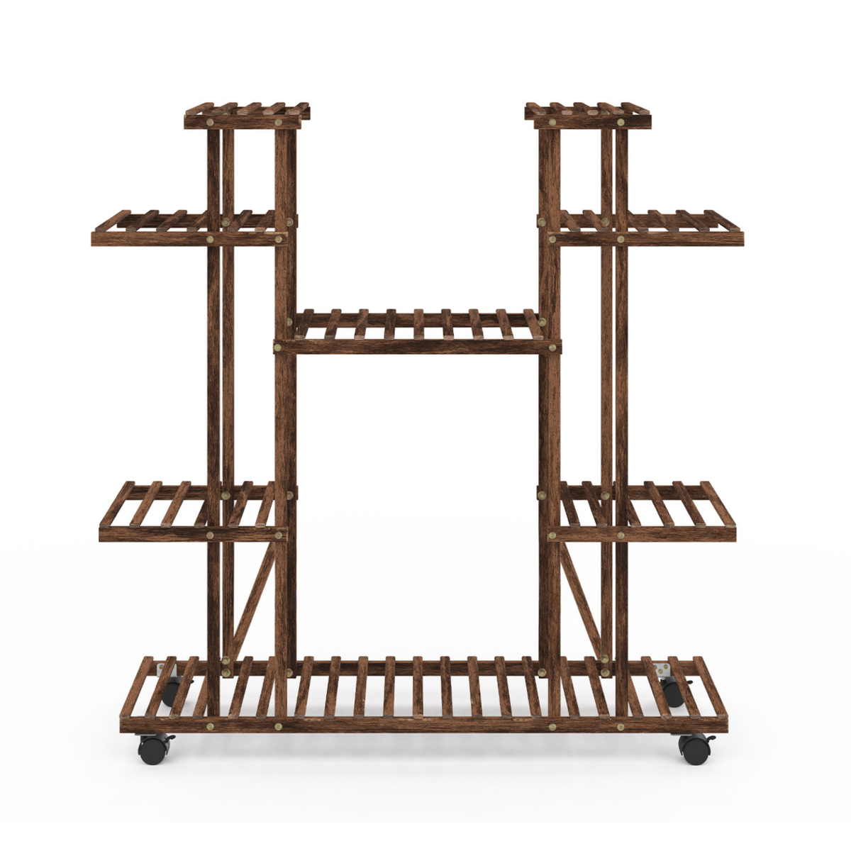 ID MARKET Etagère à pots de fleurs porte plante en bois 8 niveaux à roulettes
