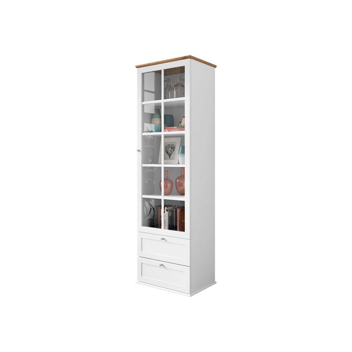 BEST MOBILIER Francesco - vitrine - effet bois et blanc - 2 tiroirs et 1 porte - 201 cm