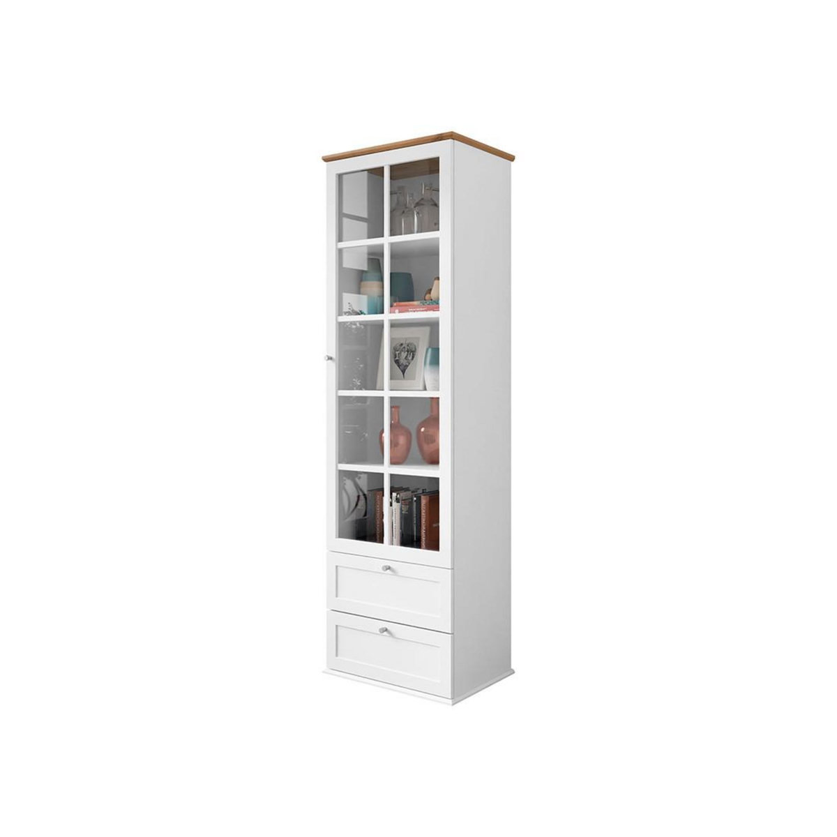 BEST MOBILIER Francesco - vitrine - effet bois et blanc - 2 tiroirs et 1 porte - 201 cm
