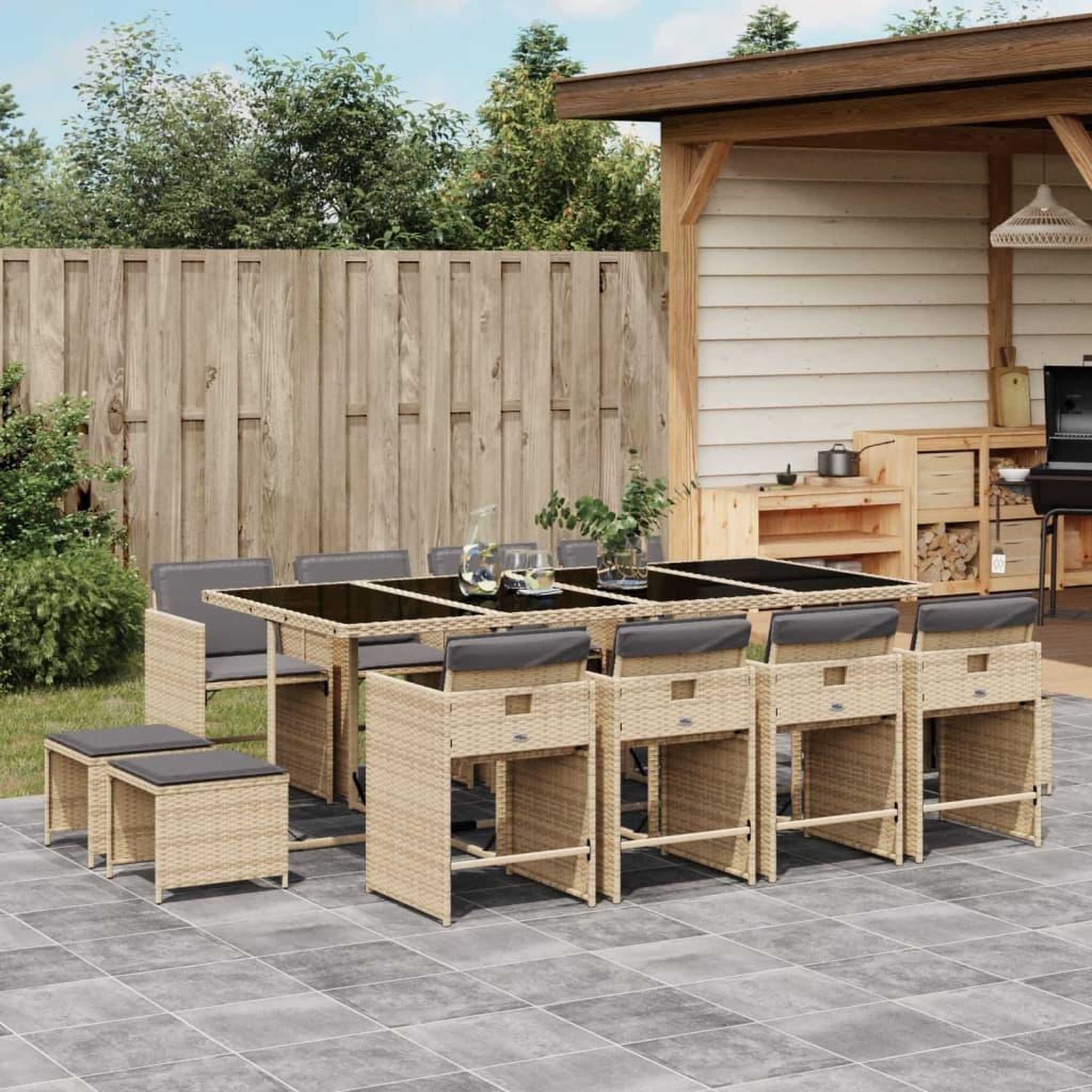 VIDAXL Ensemble a manger de jardin coussins 13 pcs melange beige rotin