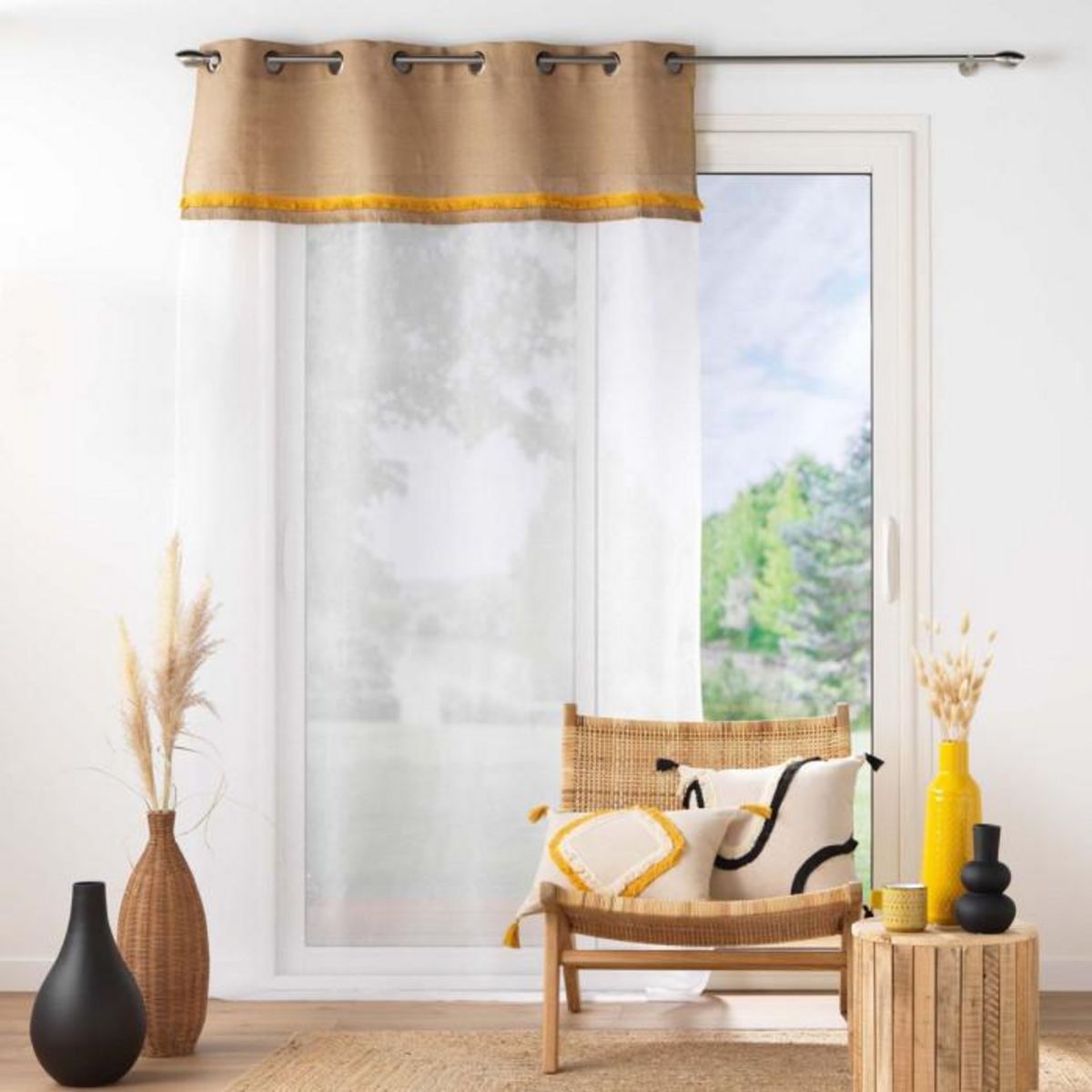 Paris Prix Coussin Déco à Pompons  Malory  30x50cm Jaune