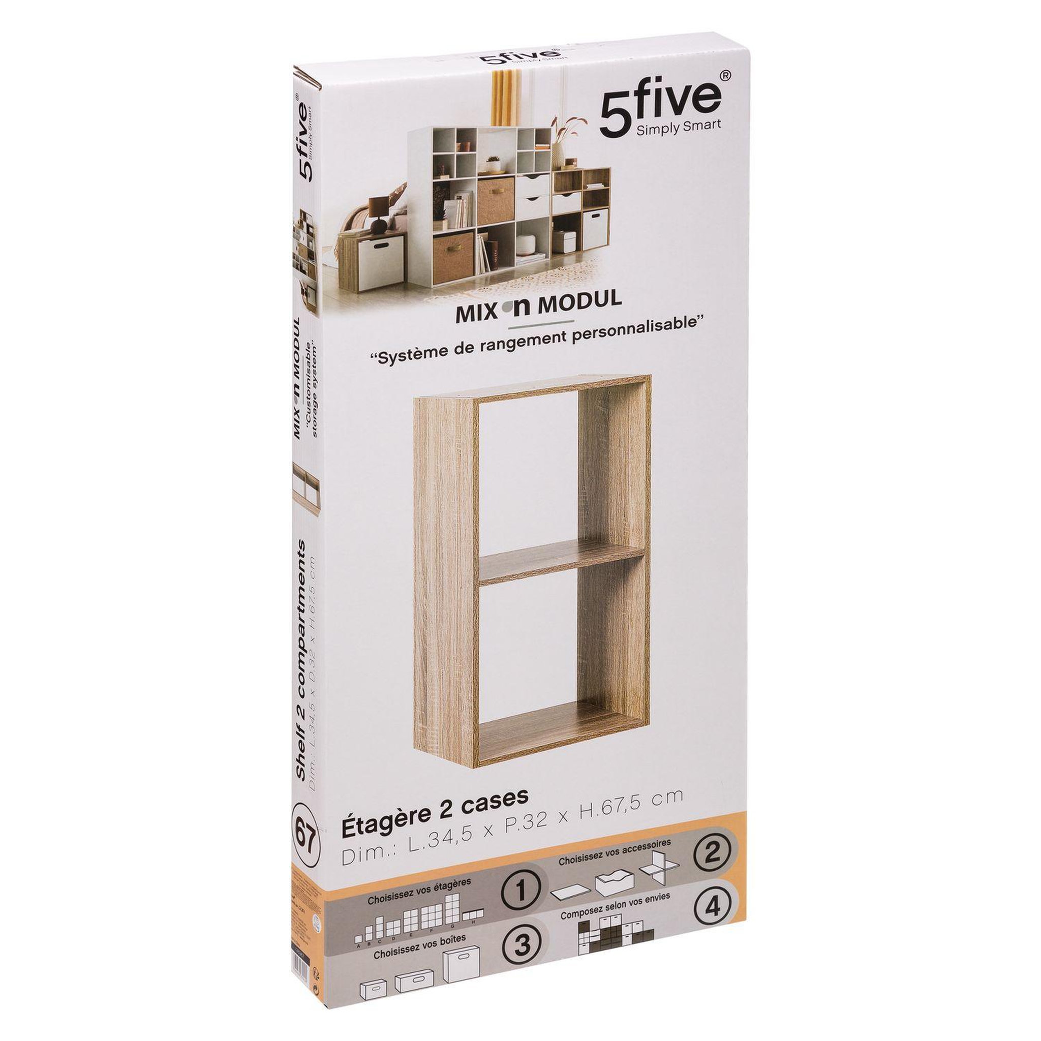 Voir la diapositive 2 : ATMOSPHERA Etagère 2 cases mix - p. 34,5 cm x h. 67,5 cm - beige