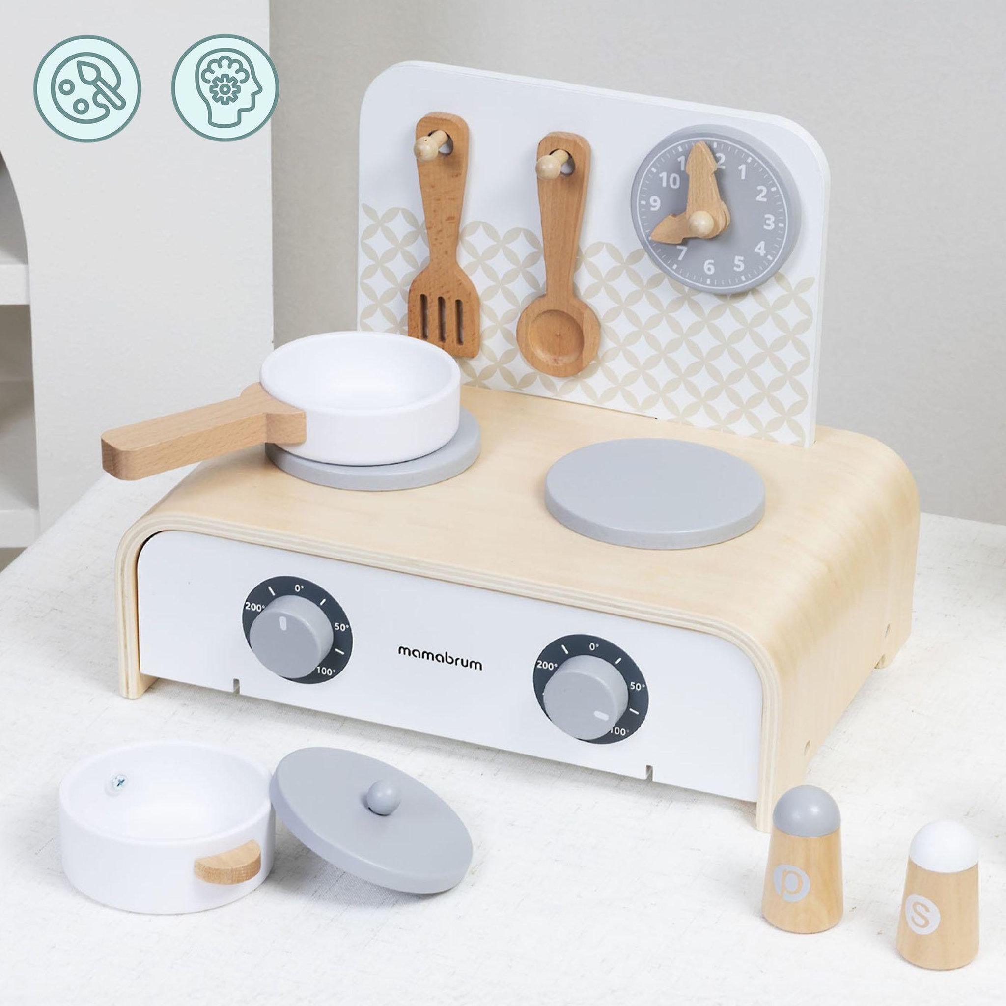 Voir la diapositive 4 : MAMABRUM Cuisine Enfant Bois Pliante Mamabrum Dinette Portable 32x21 cm Accessoires 3 Ans