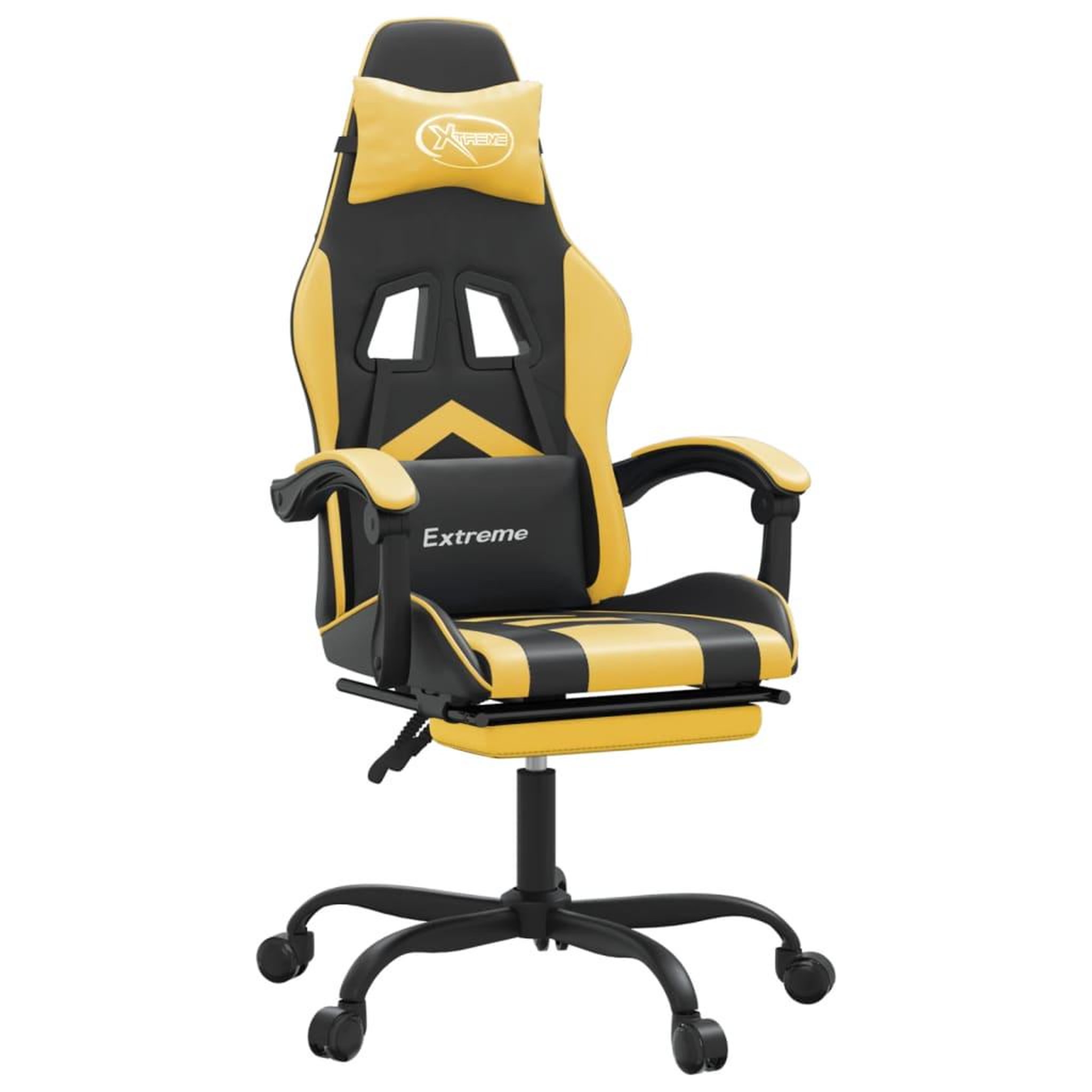 Voir la diapositive 2 : VIDAXL Chaise de jeu pivotante et repose-pied Noir et dore Similicuir
