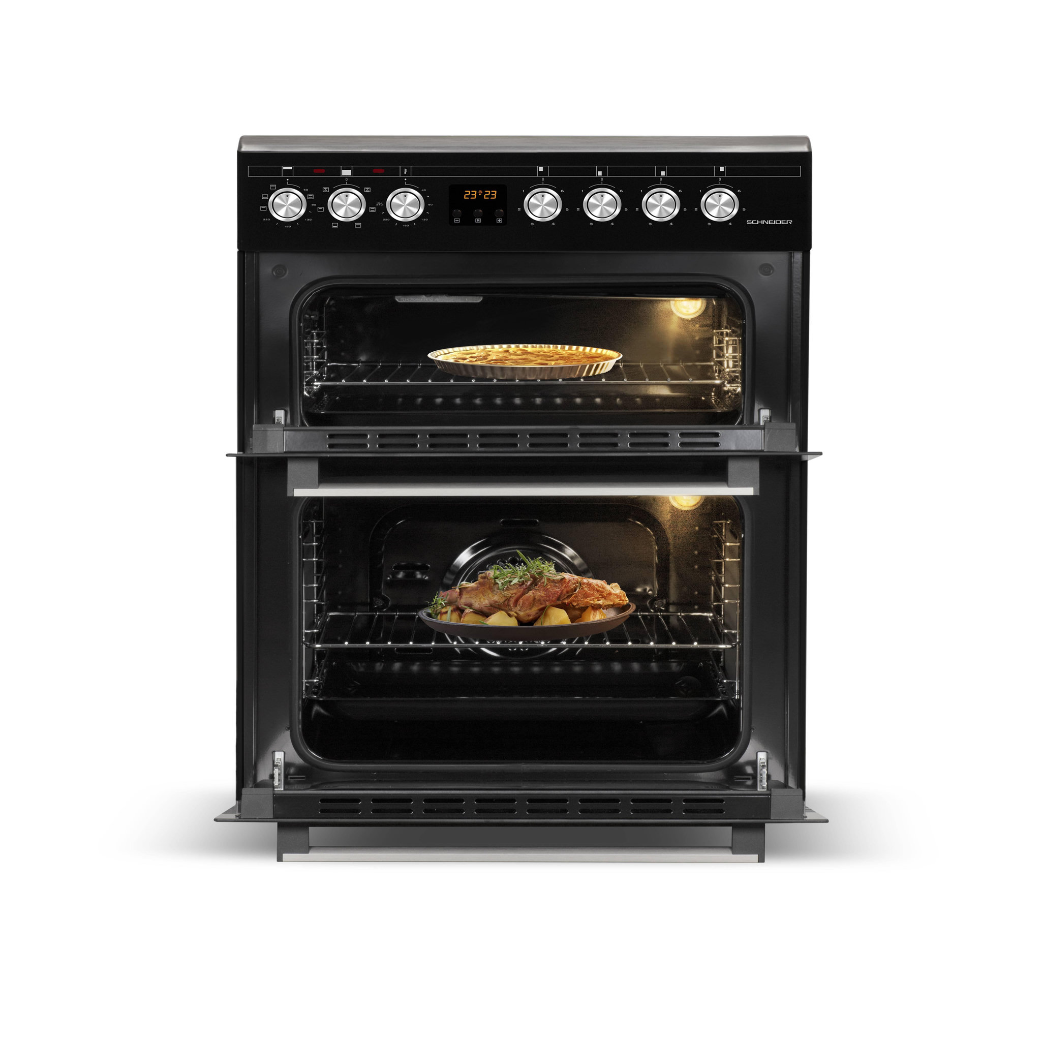 Voir la diapositive 5 : SCHNEIDER Cuisinière double four 4 feux vitrocéramique Black mat - SCCV64DO-BM