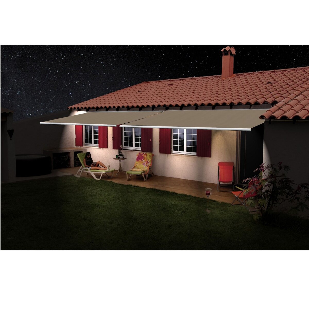 INTERSUN Store motorisé 6x3.5m OPTIMA LED toile unie coffre intégral blanc 