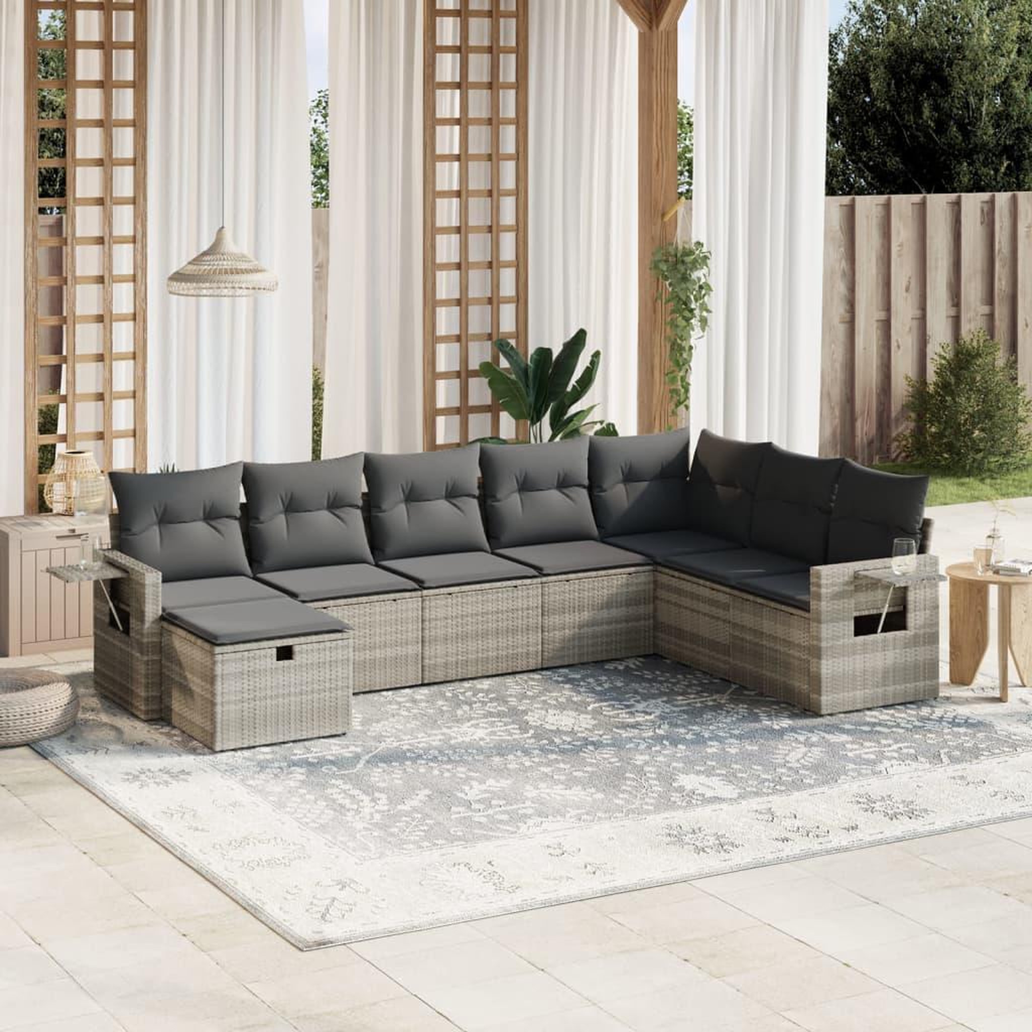 VIDAXL Salon de jardin 8 pcs avec coussins gris clair resine tressee