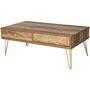 Voir la diapositive 1 : HOMCOM Table Basse en Bois Table de Salon Grand Plateau et 2 Tiroirs Design de Luxe Élégant Décoration avec Lignes Dorées Peintes à La Main 110L x 59l x 42H cm Brun