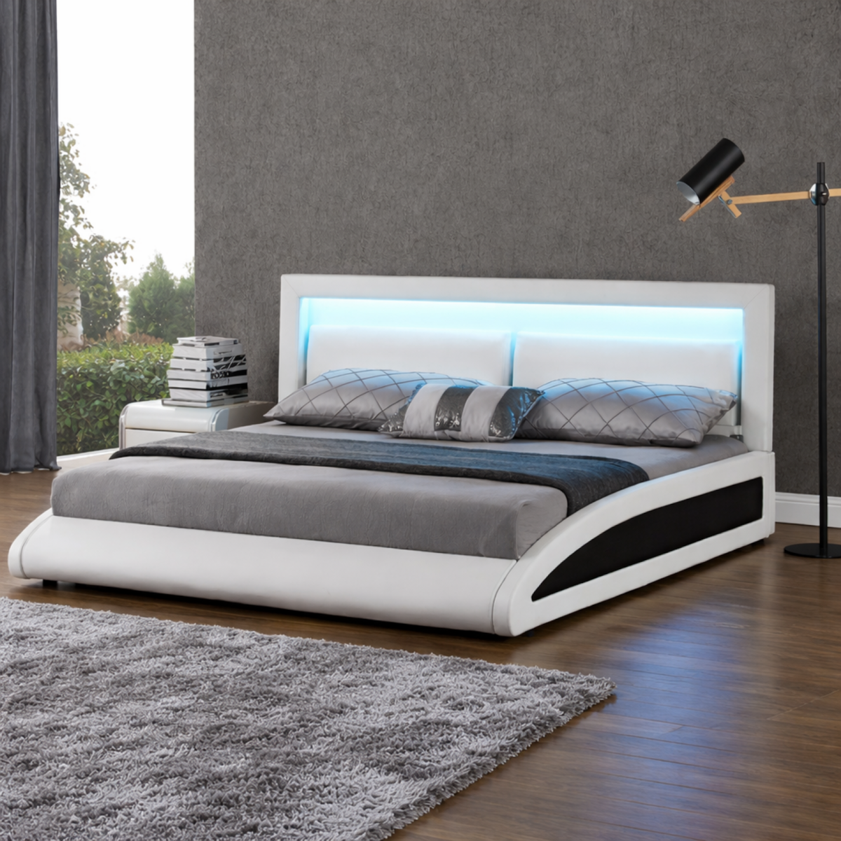 CONCEPT USINE Cadre de lit en simili Blanc avec LED intégrées - 160x200cm BRIXTON