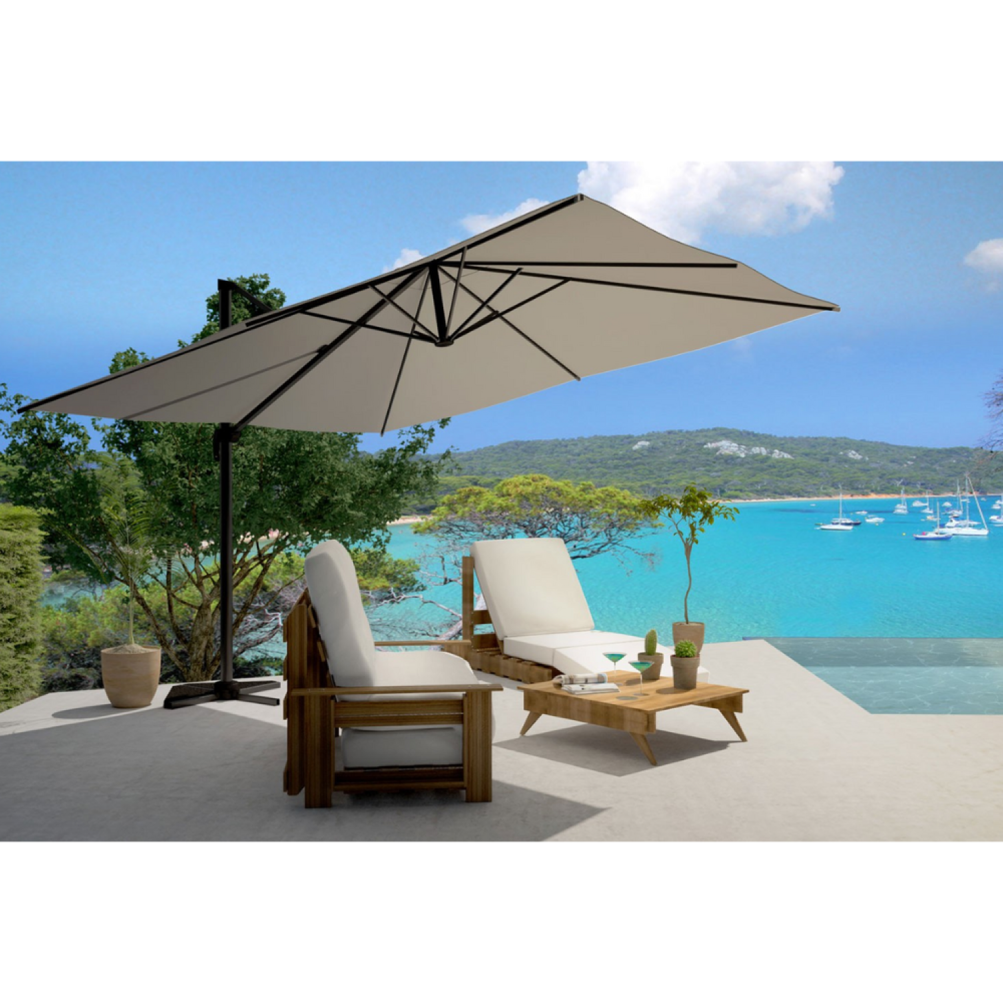 Voir la diapositive 4 : CONCEPT USINE Parasol gris déporté rectangle 3 x 4 m cesare