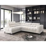 BEST MOBILIER Elisa - canapé d'angle gauche 5 places convertible avec coffre et têtières réglables en tissu bouclette. Coloris disponibles : Gris, Marron, Beige, Blanc